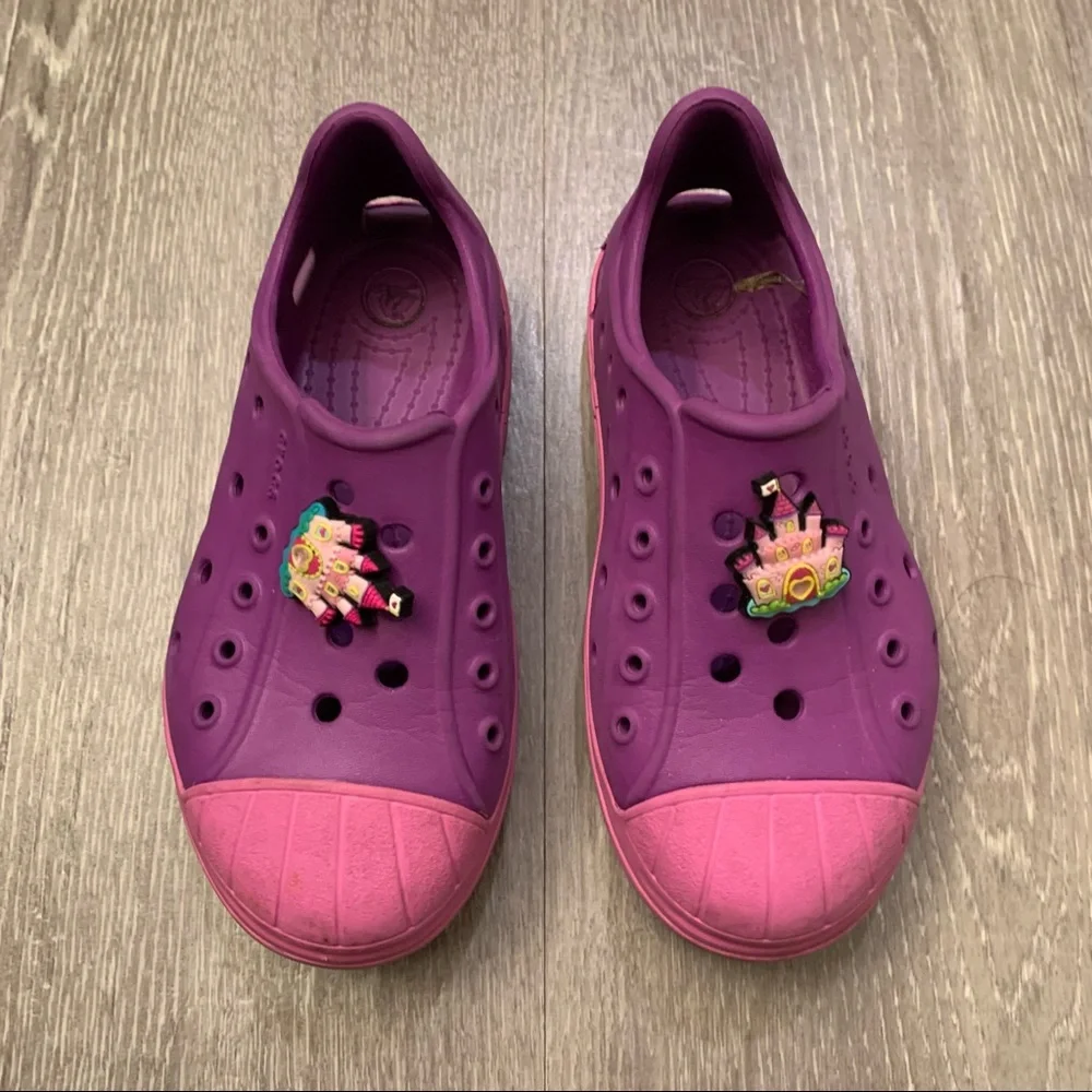 Crocs Bump It Slip On Purple/Pink Water Shoes w/ Jibbitz Toddler Girls Size 10C